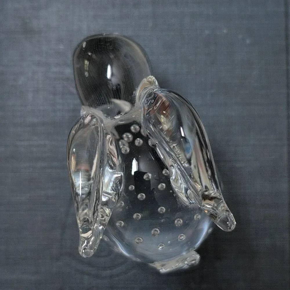 Art Glass Crystal Bunny Rabbit Figurine Paperweight With Controlled Bubbles
